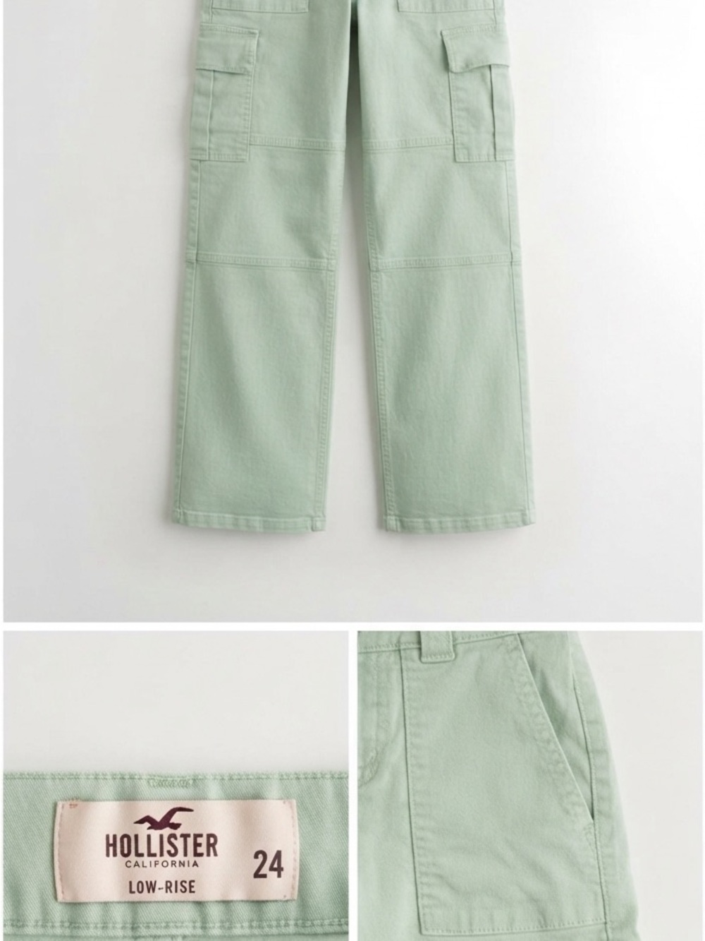 Hollister Low-Rise Cargo Pants in Mint Green